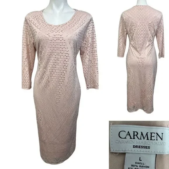 Carmen Marc Valvo Scoop Neck Bodycon Fabric Cut Out Midi Dress Size Large - Picture 1 of 7